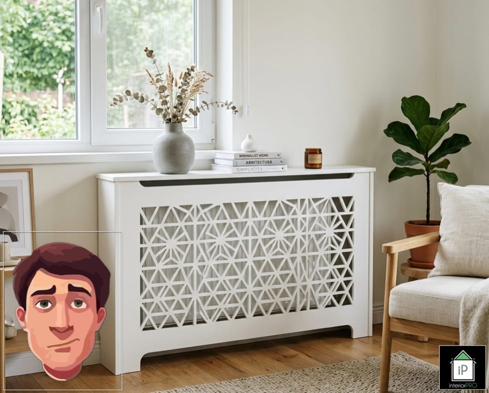 mască de calorifer modernă din MDF alb în living decorat minimalist
