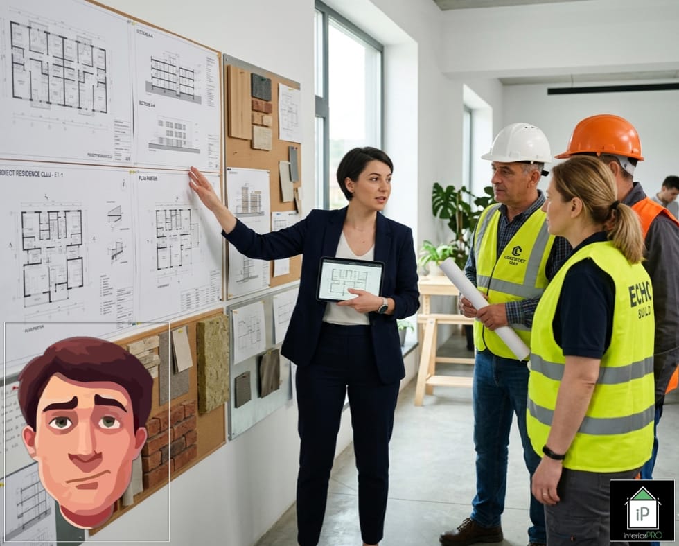 manager de proiect independent coordonând echipa de amenajări