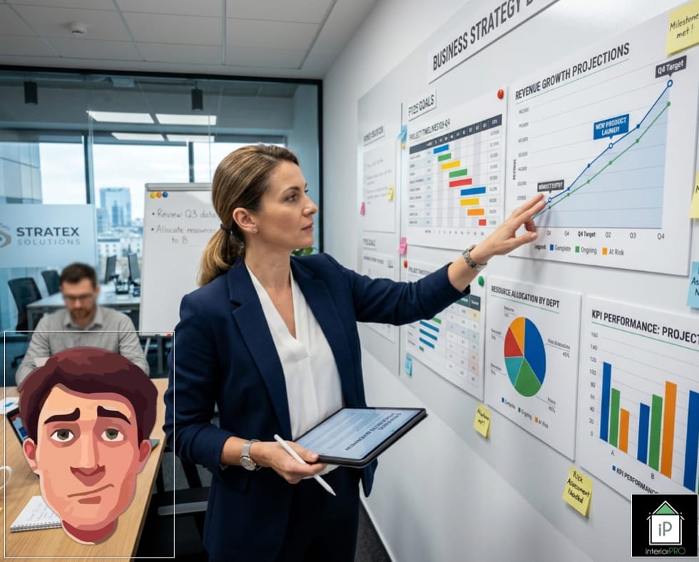 Manager analizând grafice pentru proiecte de business strategice